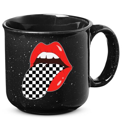 Checkerboard Red Lips Checkered Tongue Out 15oz Campfire Ceramic Mug