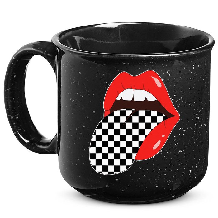 Checkerboard Red Lips Checkered Tongue Out 15oz Campfire Ceramic Mug