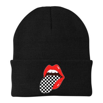 Checkerboard Red Lips Checkered Tongue Out Beanie