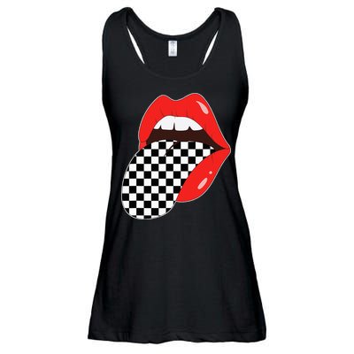Checkerboard Red Lips Checkered Tongue Out Ladies Essential Flowy Tank
