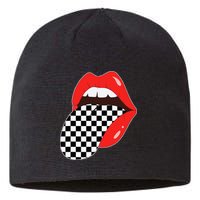 Checkerboard Red Lips Checkered Tongue Out Sustainable Beanie