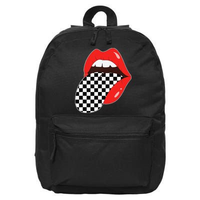 Checkerboard Red Lips Checkered Tongue Out 16 in Basic Backpack