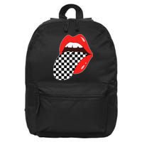 Checkerboard Red Lips Checkered Tongue Out 16 in Basic Backpack