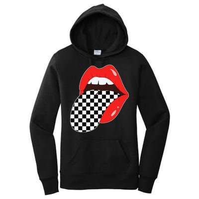 Checkerboard Red Lips Checkered Tongue Out Women's Pullover Hoodie