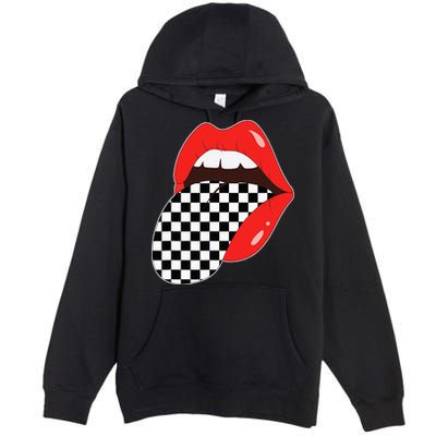 Checkerboard Red Lips Checkered Tongue Out Premium Pullover Hoodie