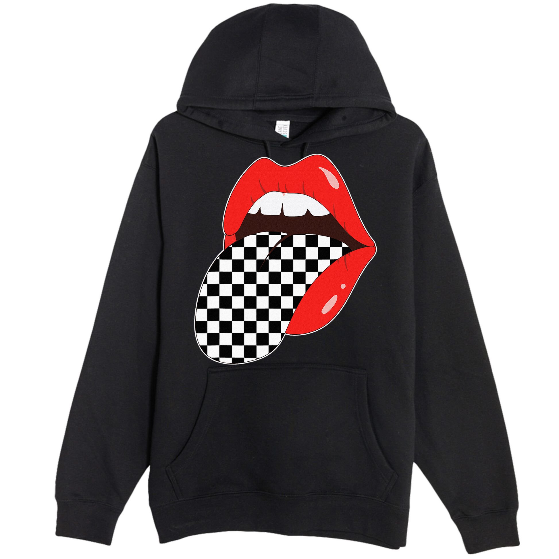 Checkerboard Red Lips Checkered Tongue Out Premium Pullover Hoodie