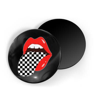 Checkerboard Red Lips Checkered Tongue Out Magnet