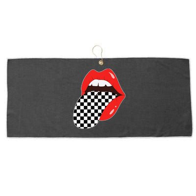 Checkerboard Red Lips Checkered Tongue Out Large Microfiber Waffle Golf Towel