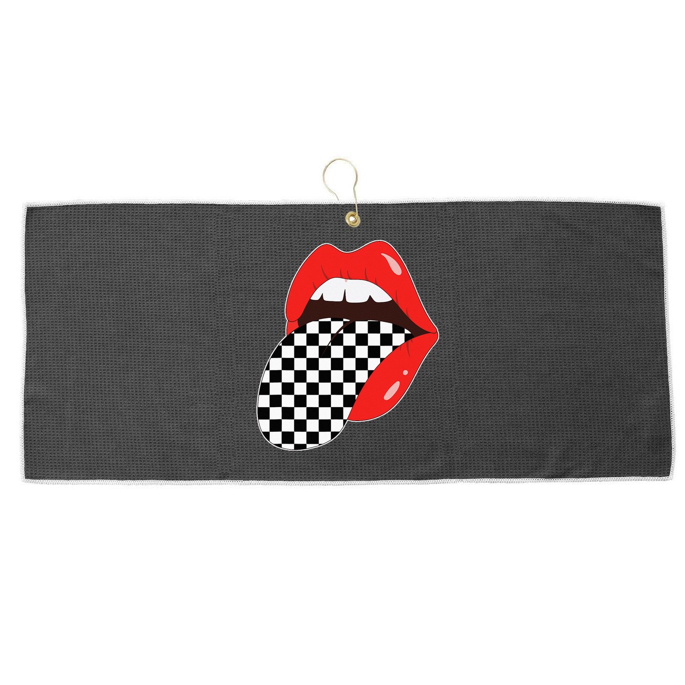 Checkerboard Red Lips Checkered Tongue Out Large Microfiber Waffle Golf Towel