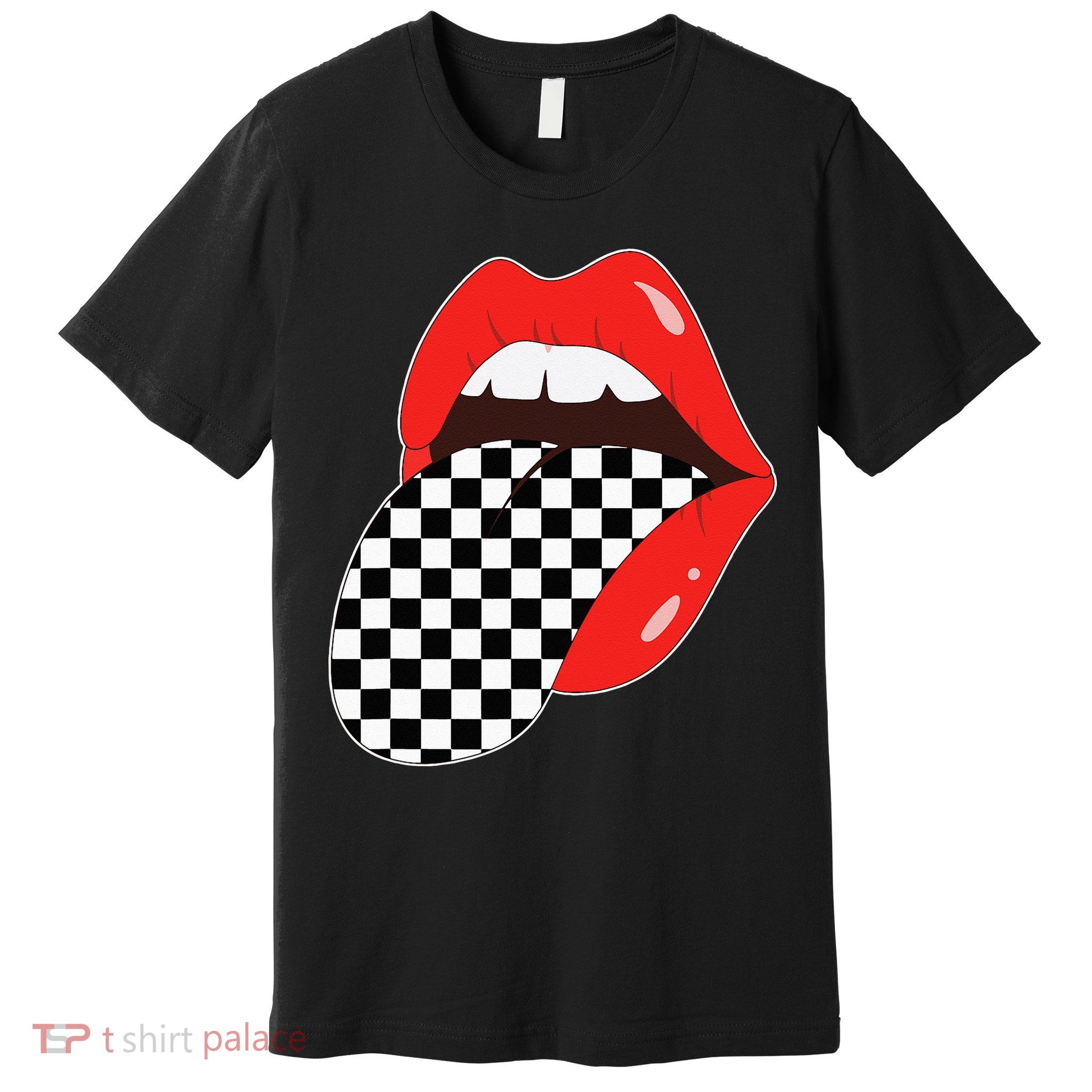 Checkerboard Red Lips Checkered Tongue Out Premium T-Shirt
