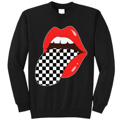 Checkerboard Red Lips Checkered Tongue Out Tall Sweatshirt