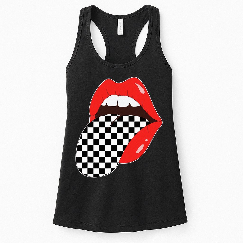 Checkerboard Red Lips Checkered Tongue Out Womens Tank Top