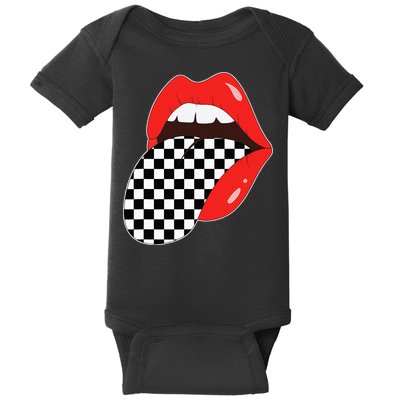 Checkerboard Red Lips Checkered Tongue Out Baby Bodysuit