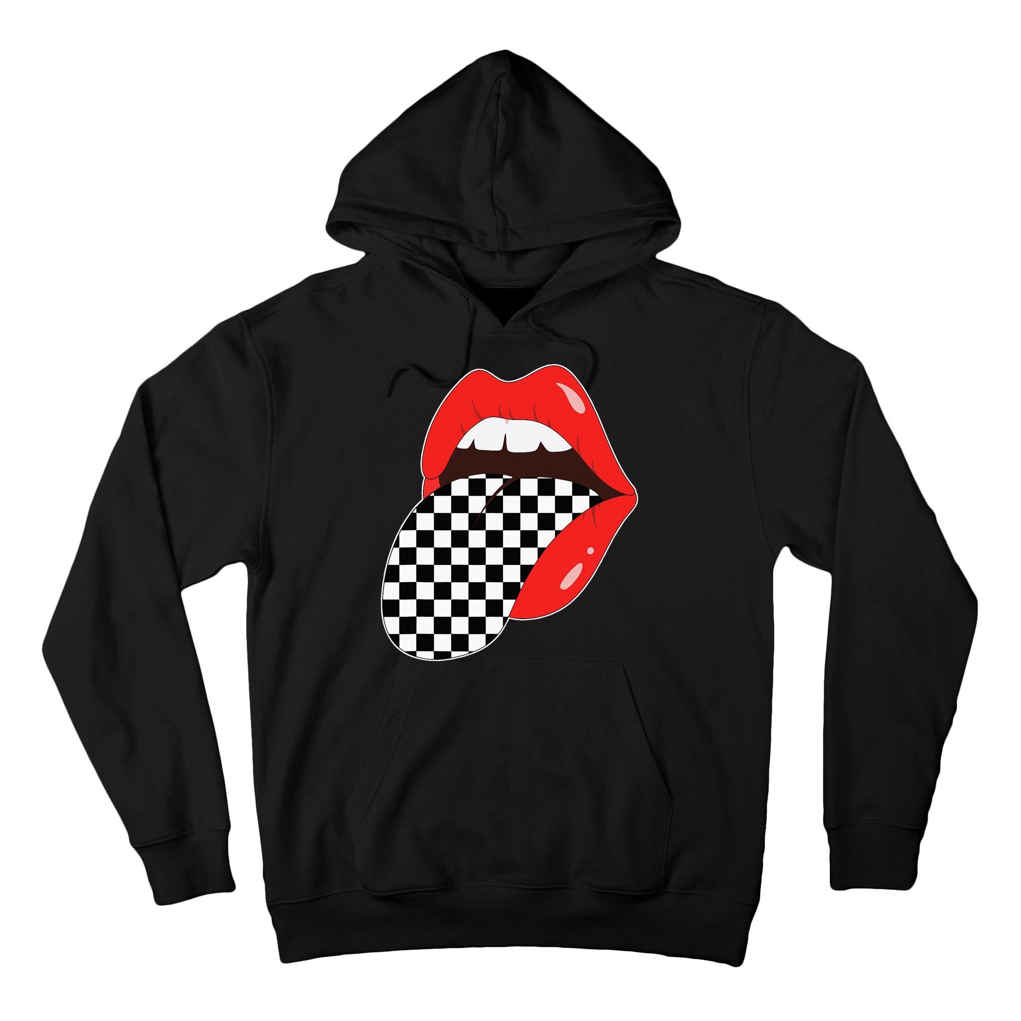 Checkerboard Red Lips Checkered Tongue Out Tall Hoodie