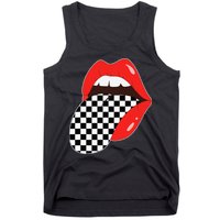 Checkerboard Red Lips Checkered Tongue Out Tank Top