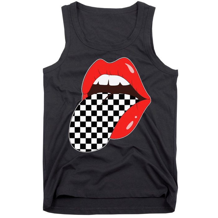 Checkerboard Red Lips Checkered Tongue Out Tank Top