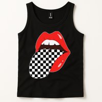 Checkerboard Red Lips Checkered Tongue Out Tank Top