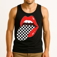 Checkerboard Red Lips Checkered Tongue Out Tank Top