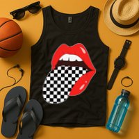 Checkerboard Red Lips Checkered Tongue Out Tank Top
