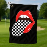 Checkerboard Red Lips Checkered Tongue Out Golf Towel