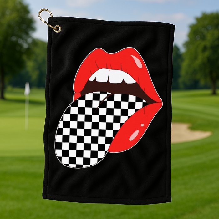 Checkerboard Red Lips Checkered Tongue Out Golf Towel