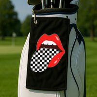 Checkerboard Red Lips Checkered Tongue Out Golf Towel