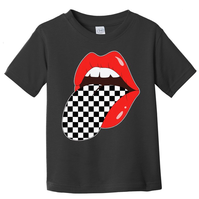 Checkerboard Red Lips Checkered Tongue Out Toddler T-Shirt