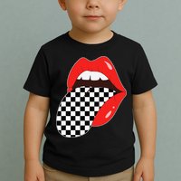 Checkerboard Red Lips Checkered Tongue Out Toddler T-Shirt