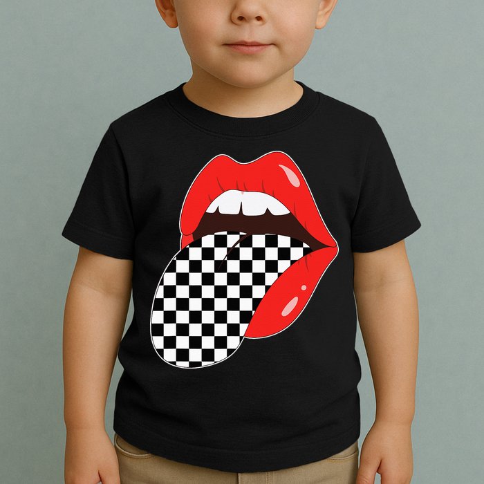 Checkerboard Red Lips Checkered Tongue Out Toddler T-Shirt