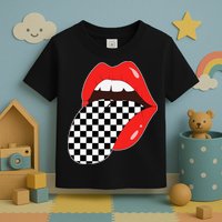 Checkerboard Red Lips Checkered Tongue Out Toddler T-Shirt
