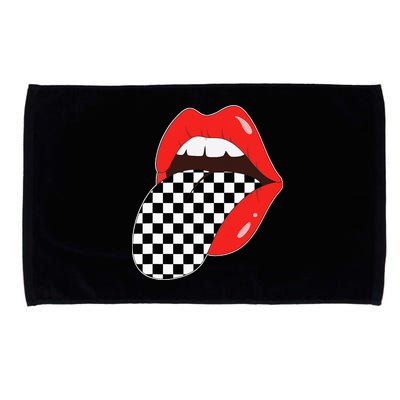 Checkerboard Red Lips Checkered Tongue Out Microfiber Hand Towel