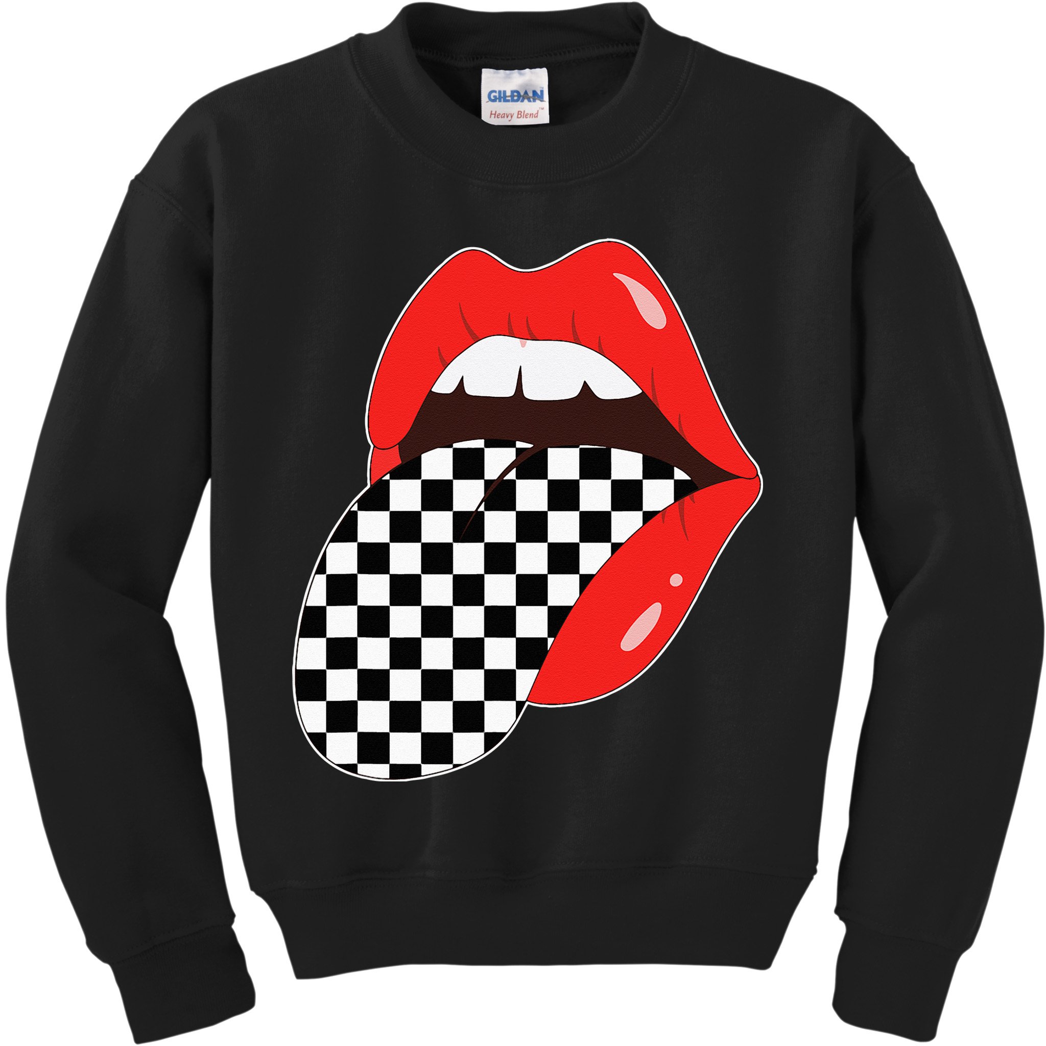 Checkerboard Red Lips Checkered Tongue Out Kids Sweatshirt