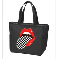 Checkerboard Red Lips Checkered Tongue Out Zip Tote Bag