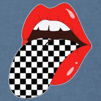 Checkerboard Red Lips Checkered Tongue Out Garment-Dyed Sweatshirt