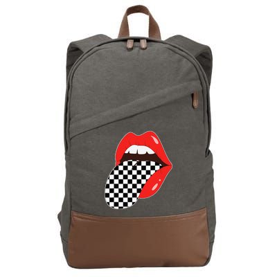 Checkerboard Red Lips Checkered Tongue Out Cotton Canvas Backpack