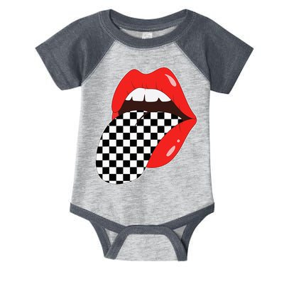 Checkerboard Red Lips Checkered Tongue Out Infant Baby Jersey Bodysuit