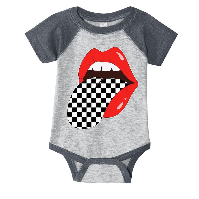 Checkerboard Red Lips Checkered Tongue Out Infant Baby Jersey Bodysuit