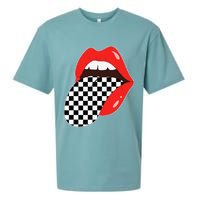 Checkerboard Red Lips Checkered Tongue Out Sueded Cloud Jersey T-Shirt