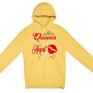 Cute Red Lip Print Queens Are Born On August 25th Virgo Gift Premium Pullover Hoodie