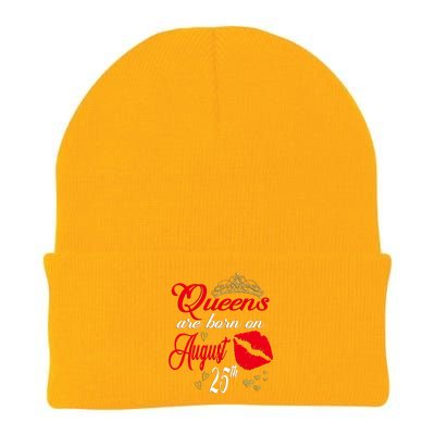 Cute Red Lip Print Queens Are Born On August 25th Virgo Gift Knit Cap Winter Beanie