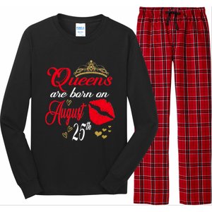 Cute Red Lip Print Queens Are Born On August 25th Virgo Gift Long Sleeve Pajama Set