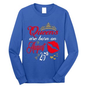 Cute Red Lip Print Queens Are Born On August 25th Virgo Gift Long Sleeve Shirt