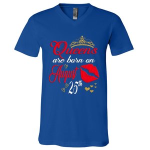 Cute Red Lip Print Queens Are Born On August 25th Virgo Gift V-Neck T-Shirt