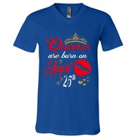 Cute Red Lip Print Queens Are Born On August 25th Virgo Gift V-Neck T-Shirt