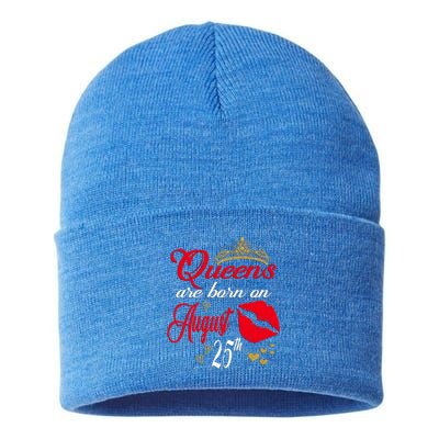 Cute Red Lip Print Queens Are Born On August 25th Virgo Gift Sustainable Knit Beanie