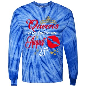 Cute Red Lip Print Queens Are Born On August 25th Virgo Gift Tie-Dye Long Sleeve Shirt