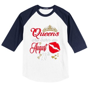 Cute Red Lip Print Queens Are Born On August 25th Virgo Gift Baseball Sleeve Shirt