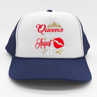 Cute Red Lip Print Queens Are Born On August 25th Virgo Gift Trucker Hat