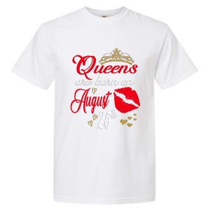 Cute Red Lip Print Queens Are Born On August 25th Virgo Gift Garment-Dyed Heavyweight T-Shirt