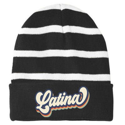 Cool Retro Latina Woman Girl Idea Striped Beanie with Solid Band